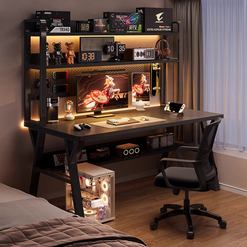 洞洞板电脑桌家用书桌书架一体电竞桌子卧室学生学习桌高中写字桌