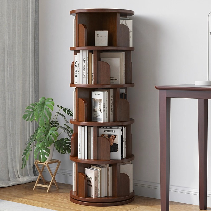 360度实木旋转书架落地置物架卧室简易绘本收纳架家用简约阅读架