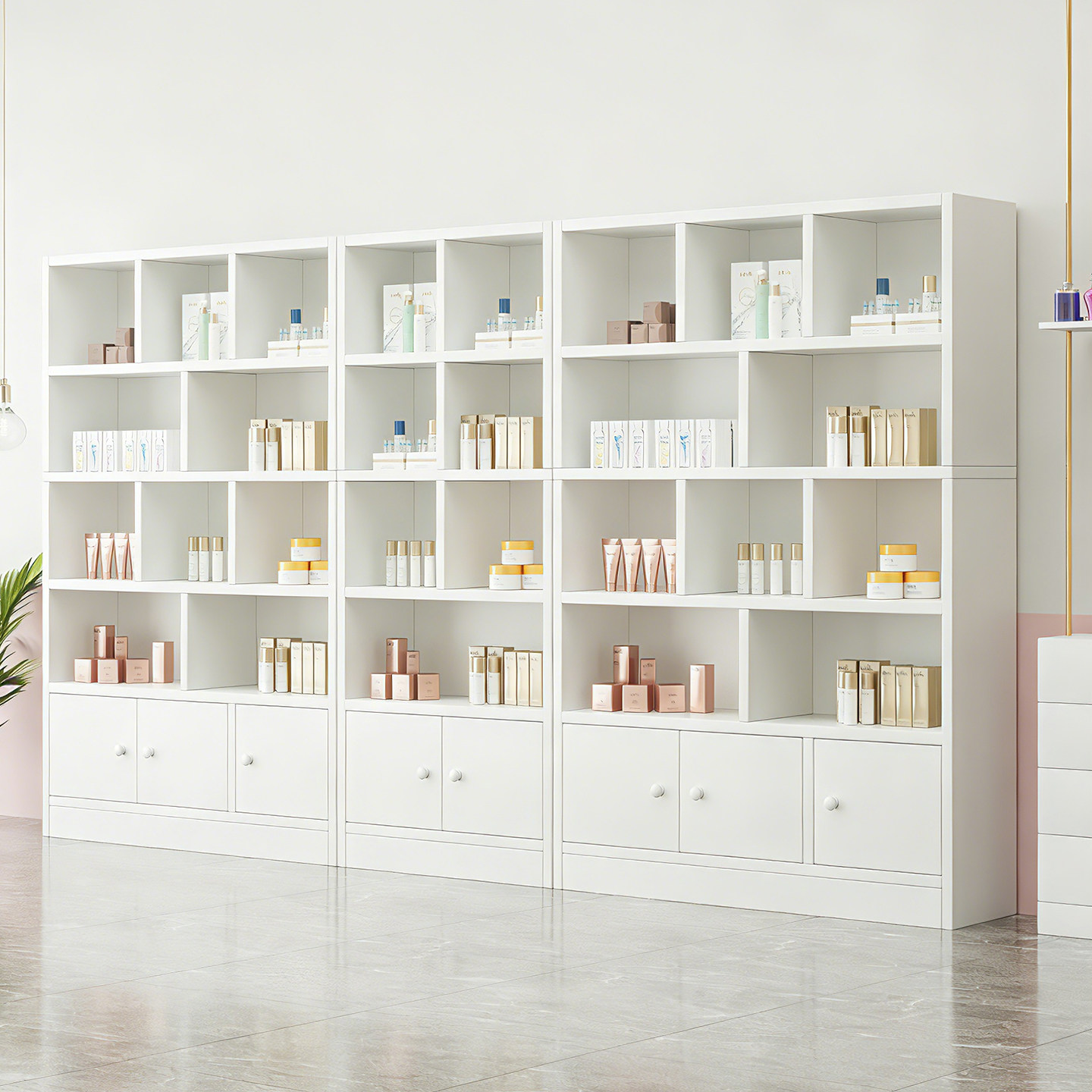 化妆品展柜简约美容院展示柜护肤品彩妆产品柜台理发美甲店陈列柜