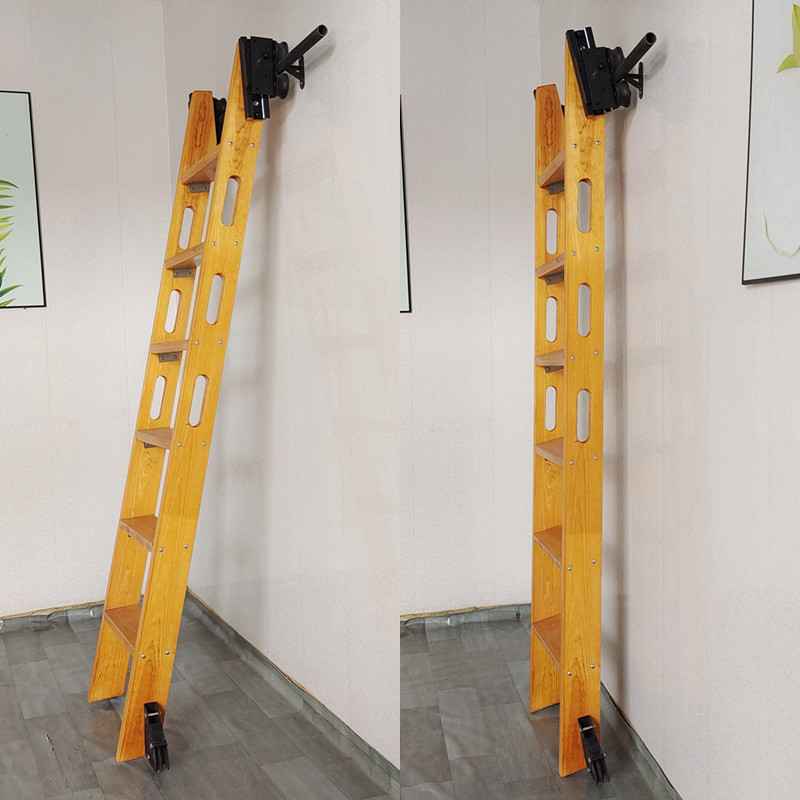 黑色书架图书馆书柜伸缩收纳梯子