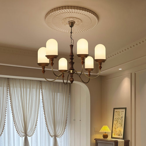 黑胡桃黄铜法式客厅吊灯美式乡村