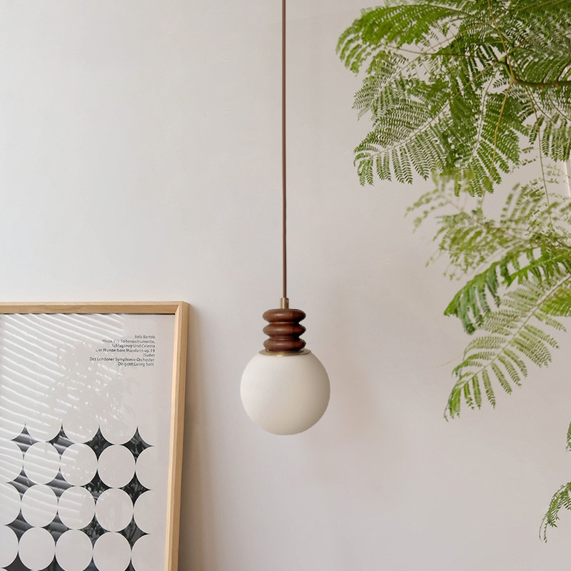 侘寂风北欧美式民宿复古单头卧室床头吊灯设计师吧台圆球吊线灯具