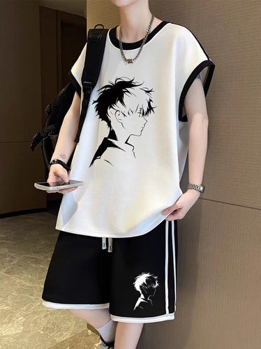 青少年夏季新款短袖t恤套装男生衣服高中初中生大童休闲运动衣服