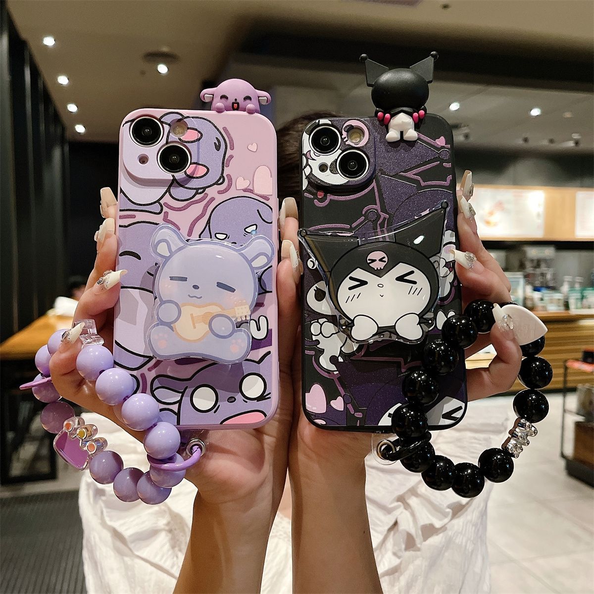 适用于苹果15手机壳可爱少女卡通库洛米iPhone15pro斜挎背带15promax全包防摔带支架15plus可爱巴库i11保护套