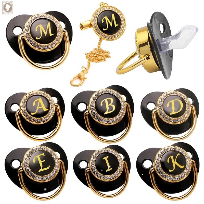 Black Bling Baby Pacifier Clip Chain 26 Alphabet Letter Baby