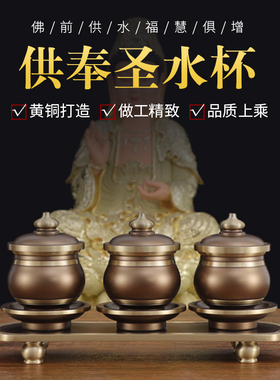 纯黄铜供奉财神佛堂摆件圣水杯