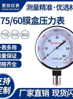 上海更劲 YE60/75膜盒压力表过压防止型微压表天然气管道千帕表