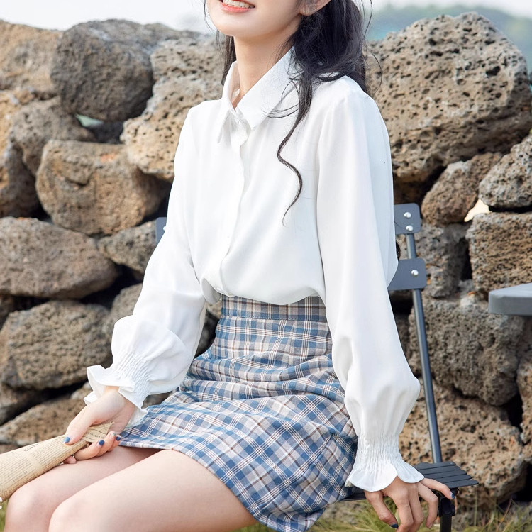 学院风白色衬衫女喇叭袖百搭打底衫长袖上衣春秋新款甜美衬衣潮,女装/女士精品,衬衫,淘宝优惠券,粉丝福利购,淘宝优惠卷