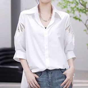 衬衣 高级感轻奢名媛气质纯棉衬衫 女夏季 新款 设计感小众镂空短袖