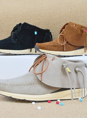 visvim cantq fbt 19ss手工琉璃珠流苏真皮潮流情侣高帮休闲鞋男