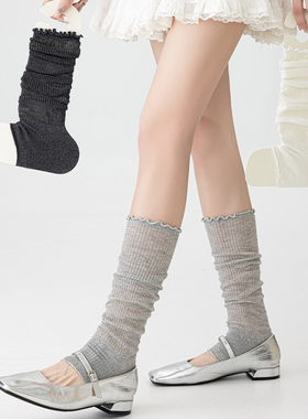 miu系灰色薄款踩脚袜子女日系少女感堆堆袜夏天配人字拖露趾袜套