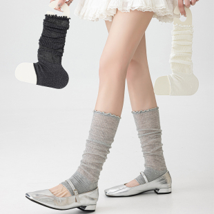 miu系灰色薄款 踩脚袜子女日系少女感堆堆袜夏天配人字拖露趾袜套