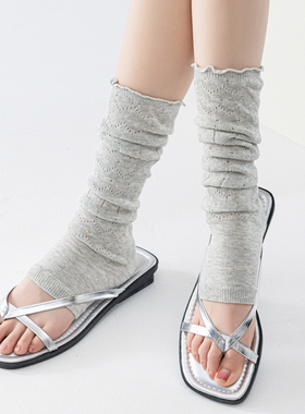 踩脚miu系灰色小腿袜子女夏季薄款后跟半托露脚趾堆堆袜小腿长袜