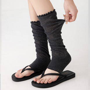 灰色踩脚堆堆袜套女夏季超薄花边小腿袜夏天空调房女士白色护腿套