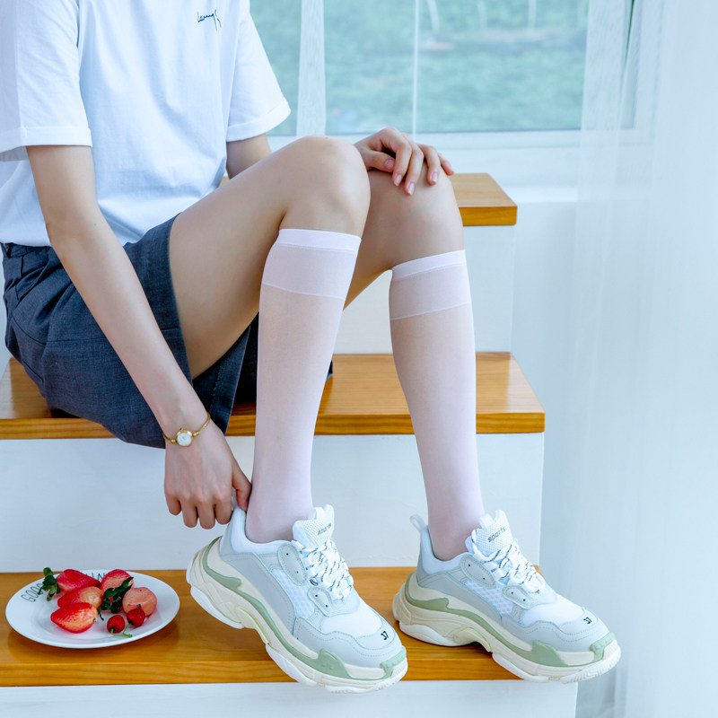 记忆兔白色小腿JK袜子女夏季薄款中筒袜ins潮日系长筒玻璃丝袜,女士内衣/男士内衣/家居服,长筒袜,淘宝优惠券,粉丝福利购,淘宝优惠卷