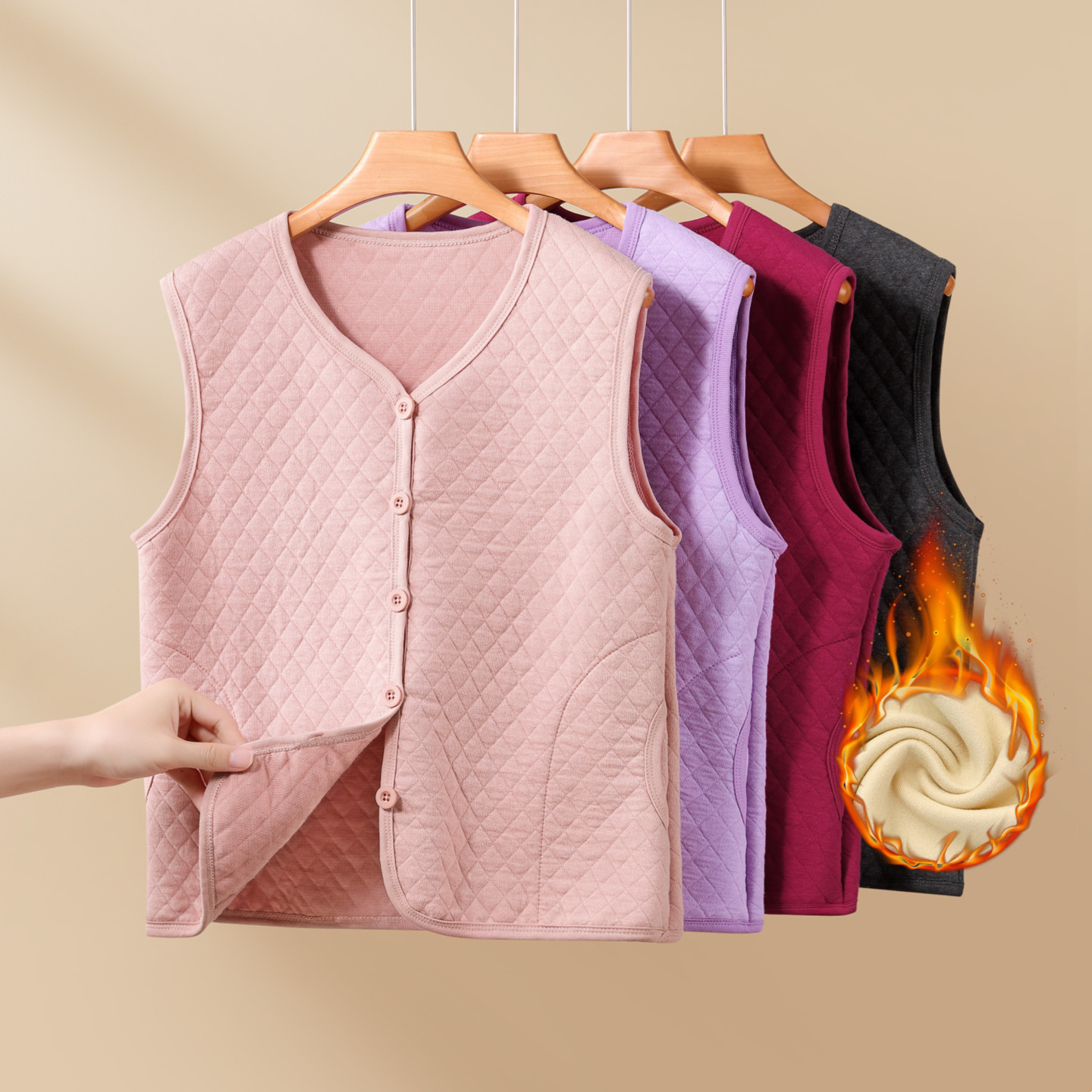 加厚保暖夹棉马夹女秋冬季单排扣防寒马甲内搭背心坎肩中老年外套,女装/女士精品,马夹,淘宝优惠券,粉丝福利购,淘宝优惠卷