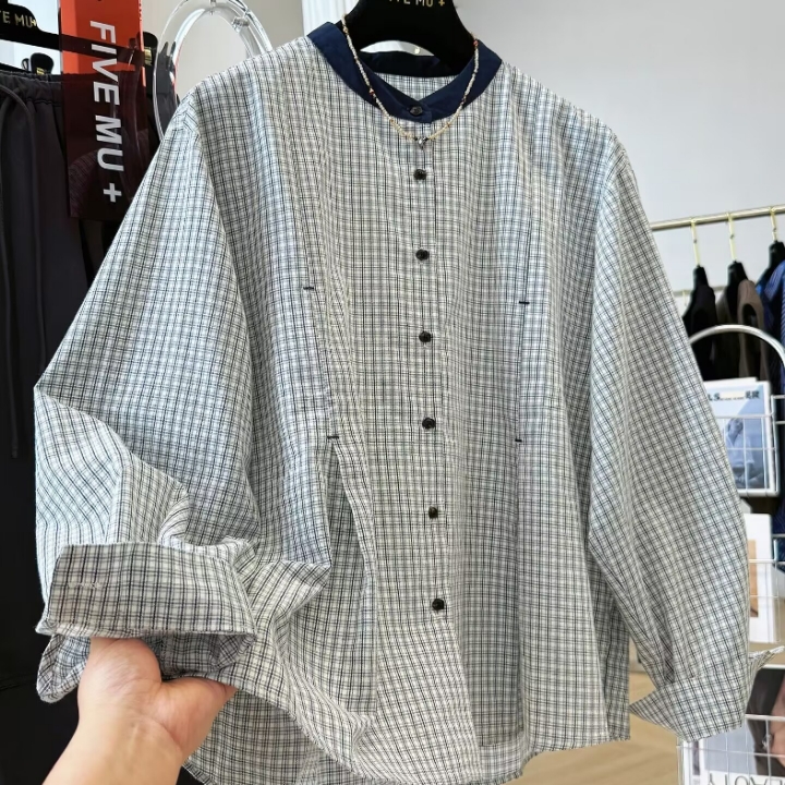 秋装新款韩系复古格子长袖圆领衬衫超好看气质独特巨好看的上衣