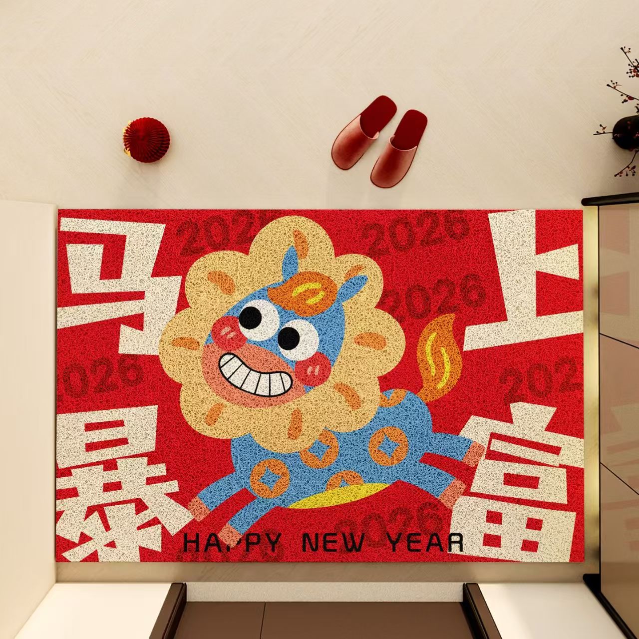 2026马年入户门地垫新年红色门口进门丝圈防滑耐脏家用门垫脚垫子