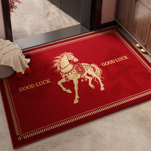马年红色喜庆绒面入户门地垫2026新款防滑脚垫子门垫门口进门地毯