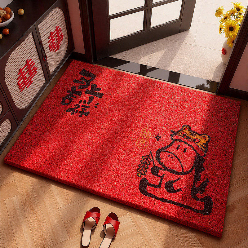 2026新款马年入户门地垫喜庆红色丝圈耐脏进门脚垫玄关家用地毯子,居家布艺,入户地垫,淘宝优惠券,粉丝福利购,淘宝优惠卷
