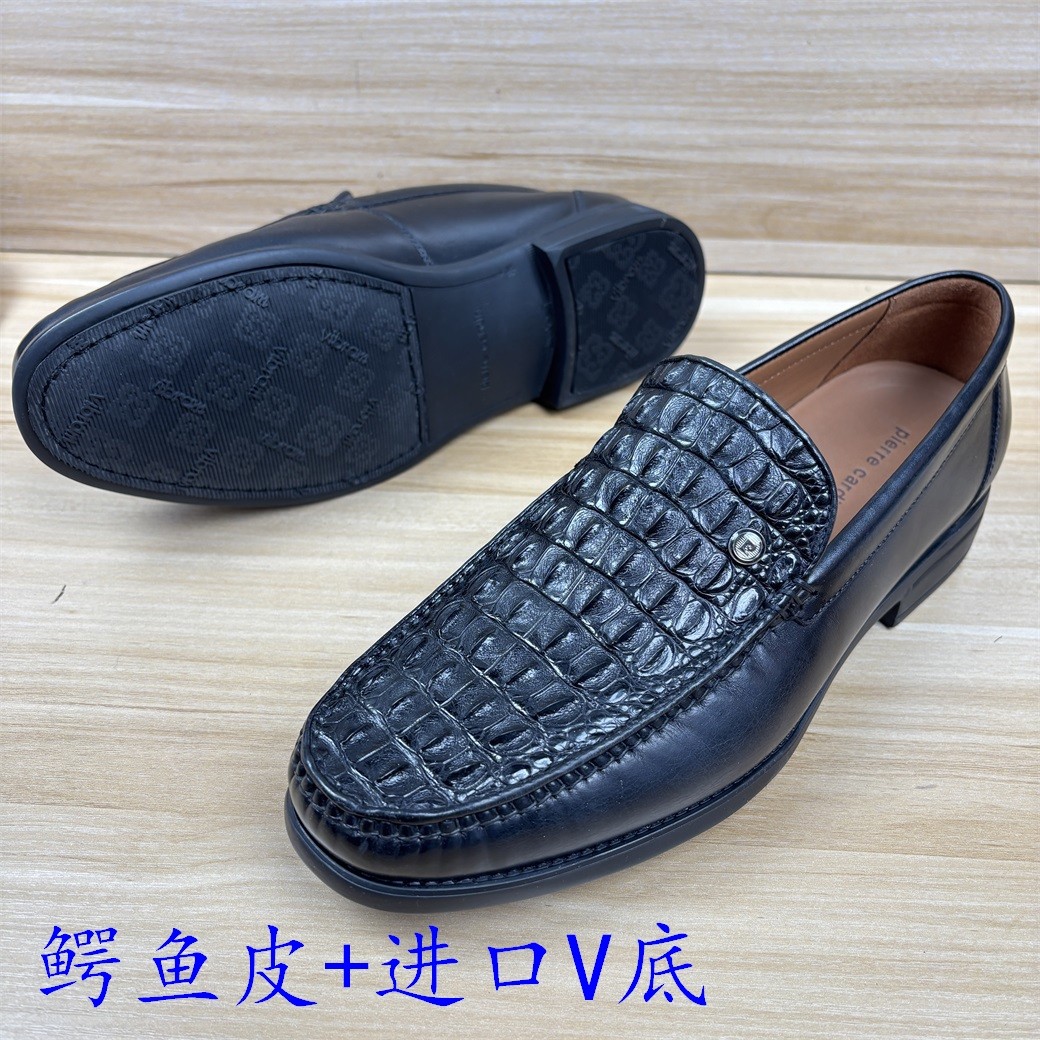 狠货男鞋专柜正品鳄鱼皮黑色一脚蹬高档商务套脚皮鞋