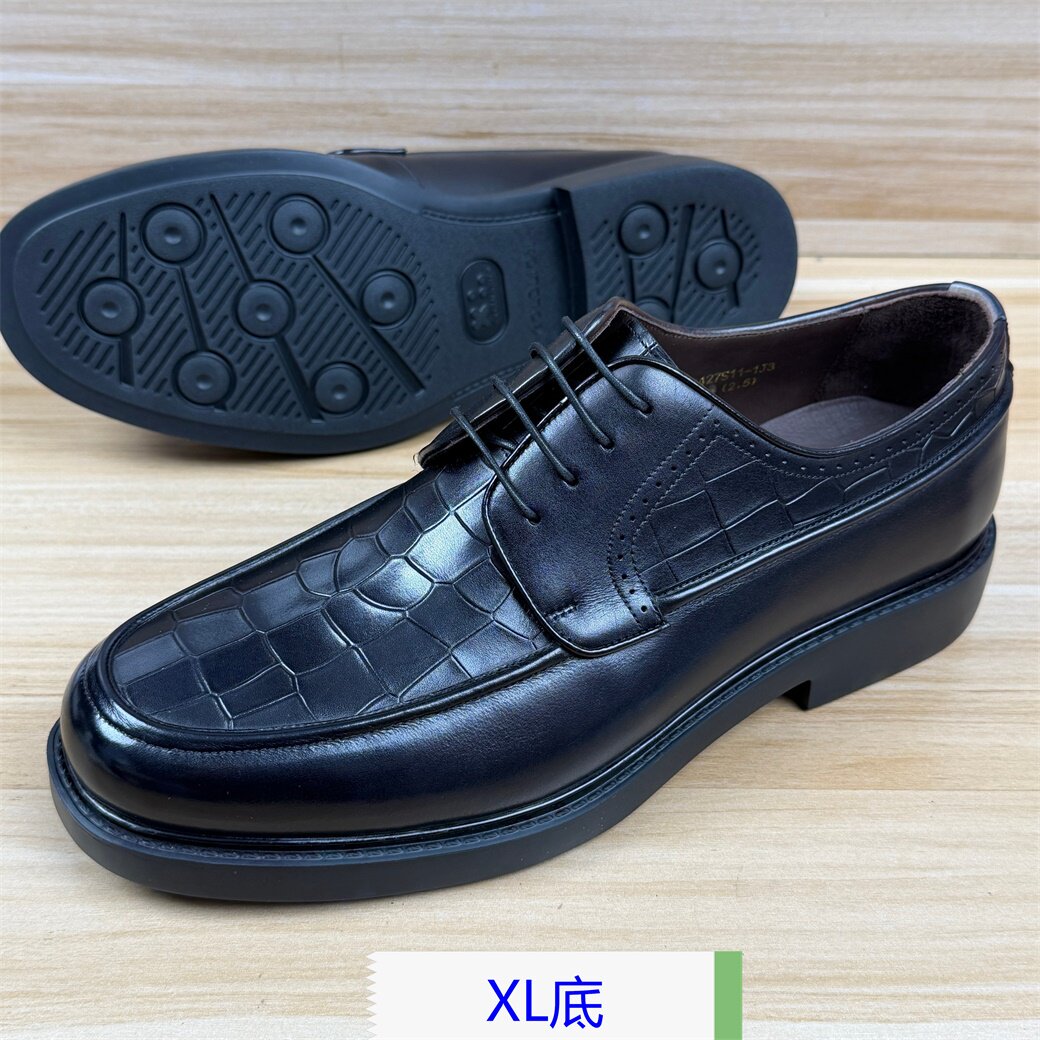 40码男鞋秋款鳄鱼纹压花牛皮超轻XL底商务正装系带皮鞋