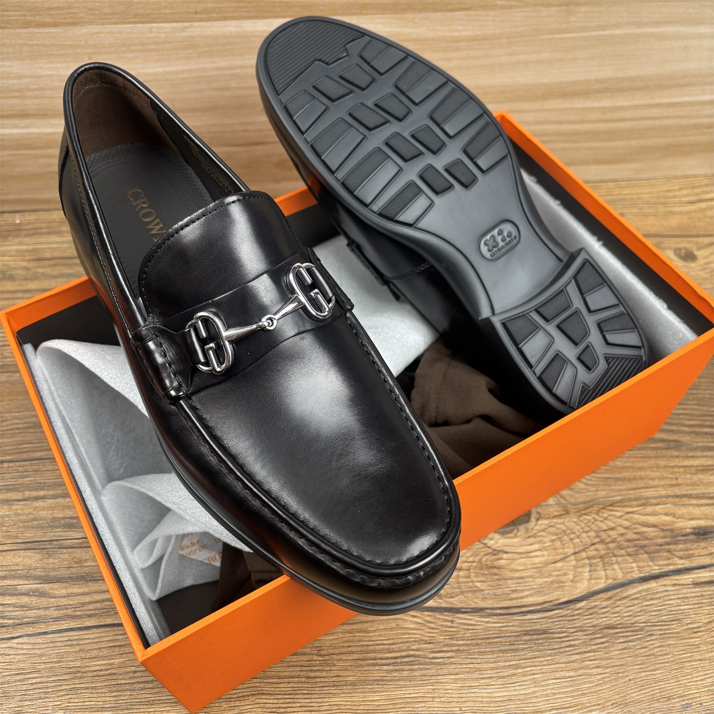 撤柜男鞋胎牛皮马衔扣时尚舒适一脚蹬英XL轻质伦商务正装乐福鞋