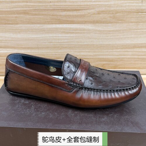 43码男鞋日常休闲鞋真皮软面套脚皮鞋高档鸵鸟皮时尚超轻豆豆鞋