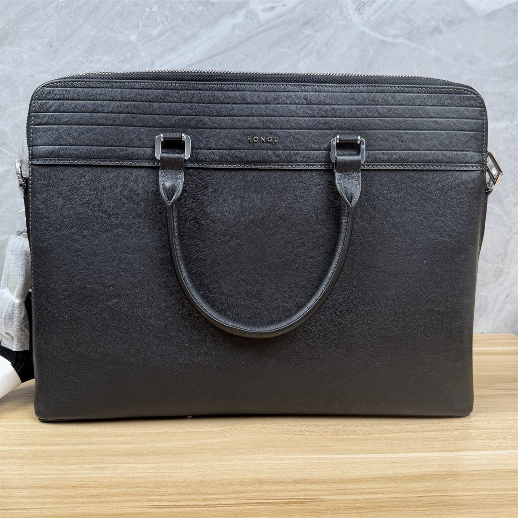吊牌2329男士时尚百搭头层牛皮黑色手提公文包单肩斜挎380*60*280