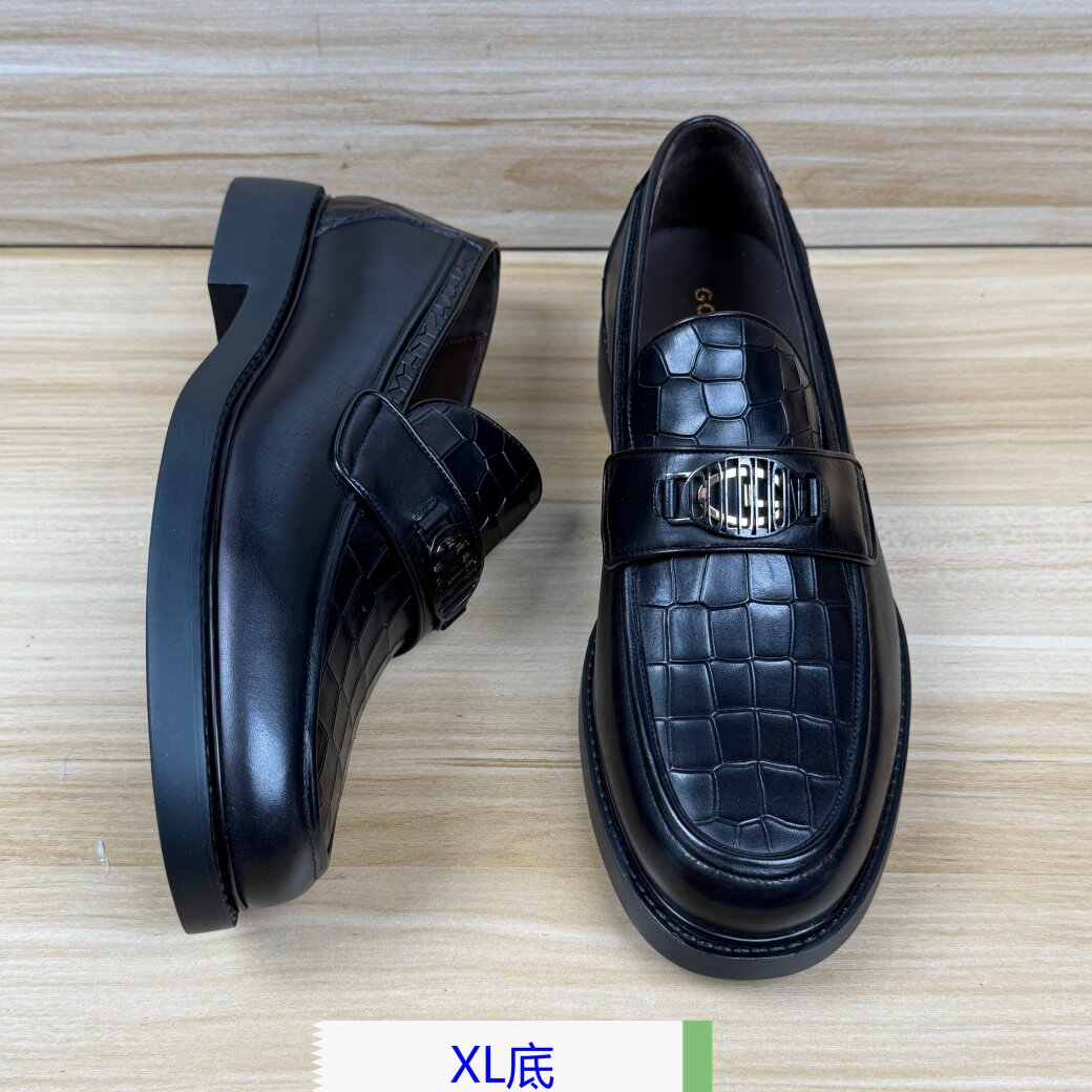 40码皮鞋潮流胎牛皮鳄鱼压花百搭商务休闲鞋一脚蹬厚底乐福鞋