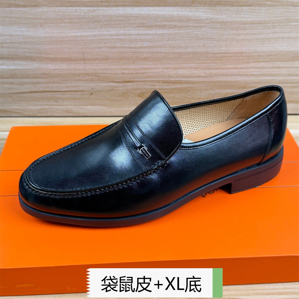 39.40码男鞋袋鼠皮配牛皮商务正装皮鞋男士圆头套脚XL底乐福鞋