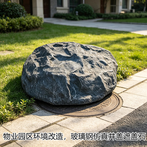 户外景观仿真假石井盖遮挡