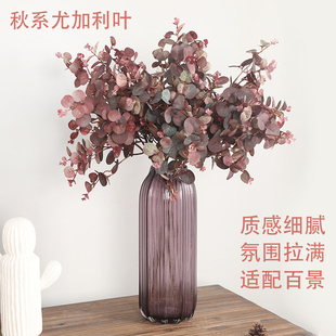 金钱叶家居桌面摆放仿真植物日系秋色尤加利叶客厅网红插花干花