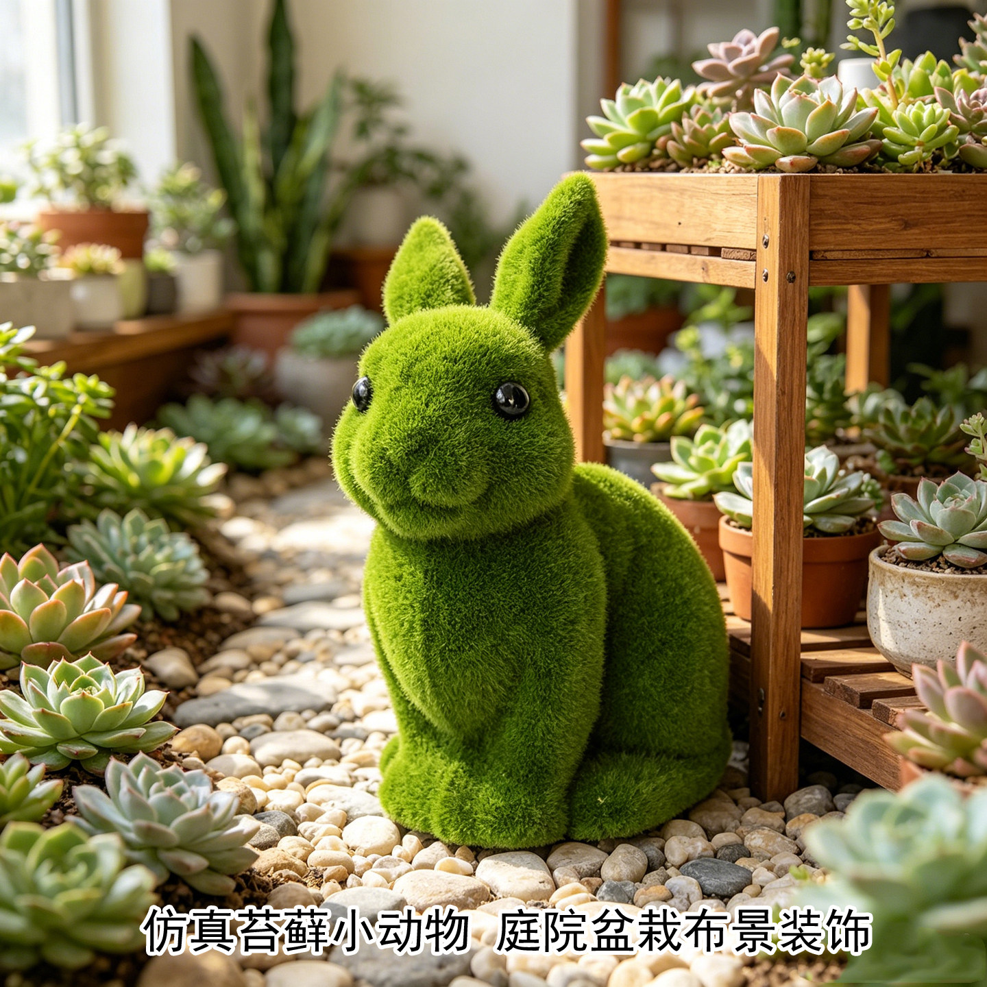 森系仿真苔藓兔子公仔摆件