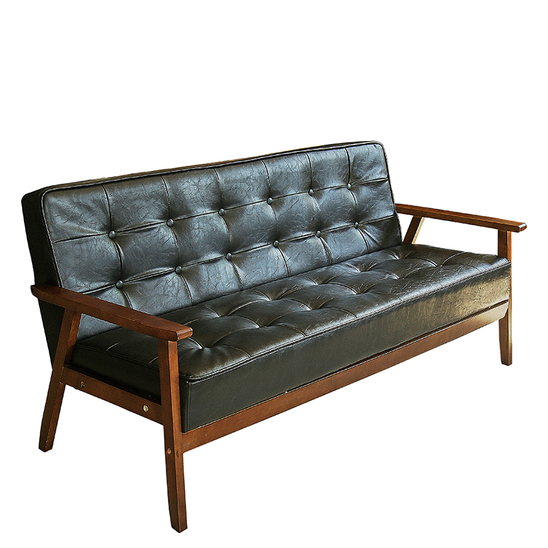 定制北欧复古网红款沙发简约实木单人双人三人简易客厅小户型皮艺