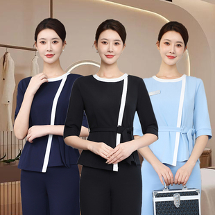 美容师工作服女高端美容院春季 SPA养生馆气质按摩技师服工衣套装