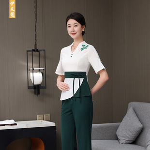 新款足浴中式spa足疗夏季工装按摩养生高级会所美容院技师套装女