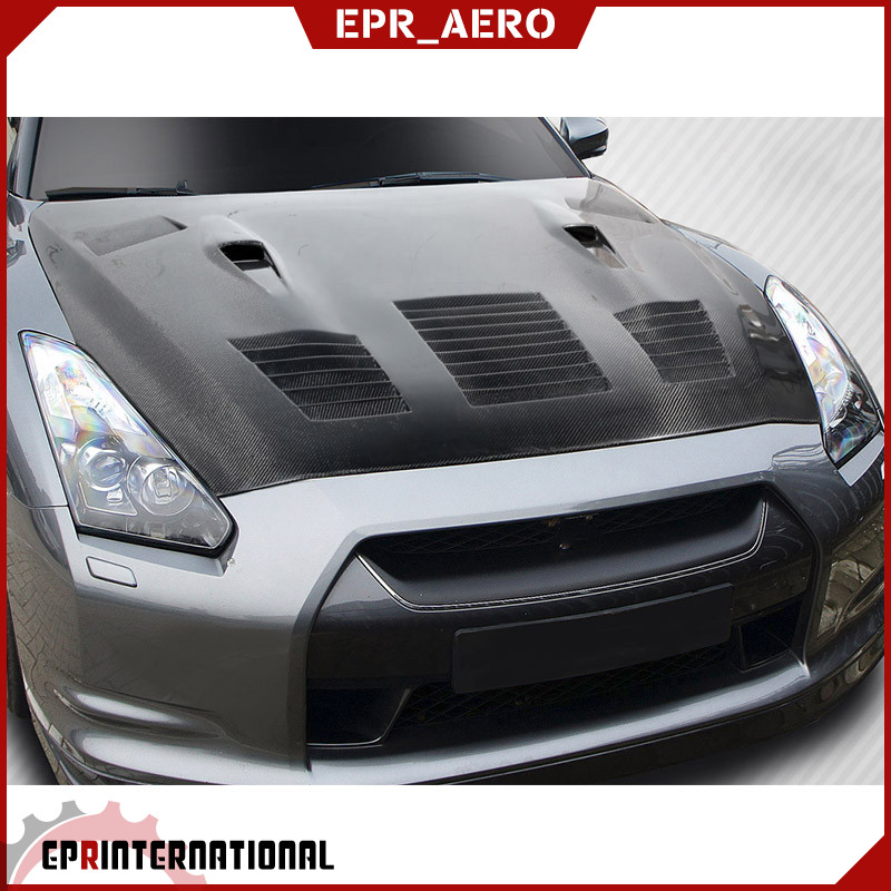 适用于日系战神GTR R35 GTC款碳纤维改装机盖 散热头盖开孔引擎盖