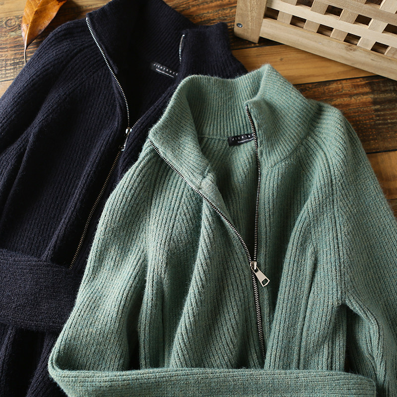 经典的元宝针!岛国单 秋冬新款男士立领拉链开衫毛衣针织衫w4247