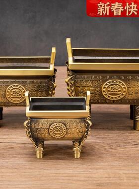 纯铜鼎摆件招聚鼎盛千秋香炉鼎家用财长方形香炉鼎炉铜香炉四方鼎