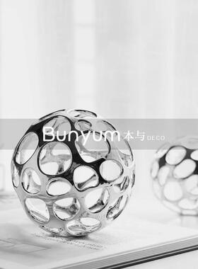简约艺术创意金属镂空球摆件样板间售楼处家居客厅玄关柜桌面饰品