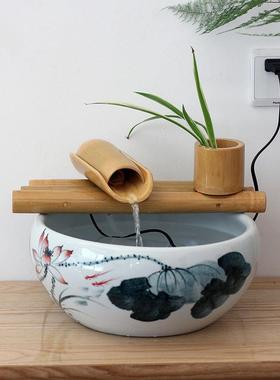 竹子流水摆件 鱼缸石槽造景 桌面招财摆件 小鱼缸流水加湿装饰