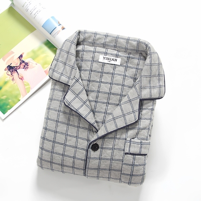 男士纯棉格子睡衣秋冬季加厚空气棉保暖开衫大码家居服套装可外穿