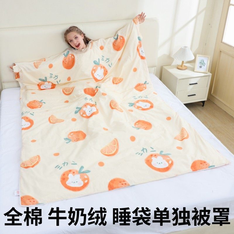 儿童睡袋被罩纯棉中大童成人防踢被神器牛奶绒大人秋冬款加厚被套