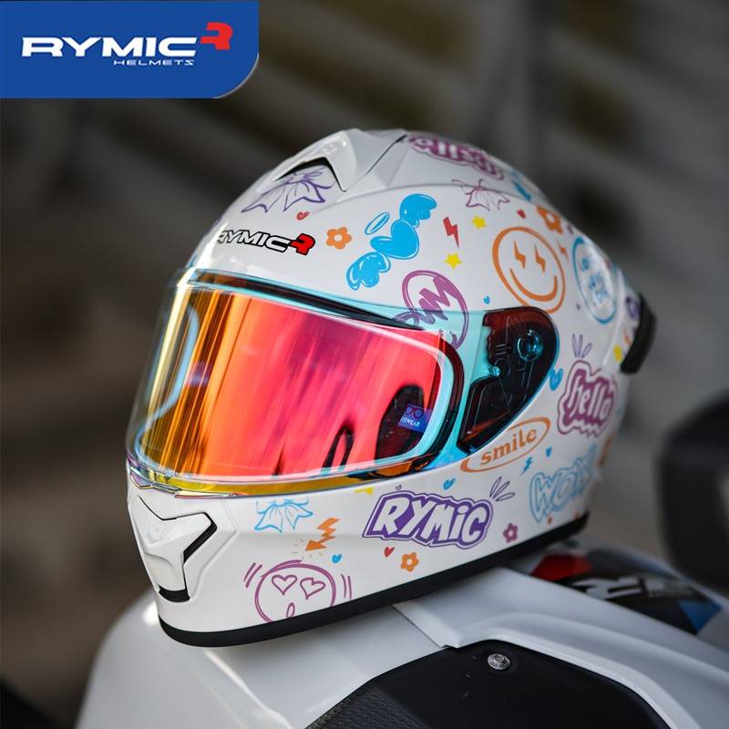 RYMIC睿觅头盔男女摩托车全盔复古机车大尾翼跑盔四季3C认证977