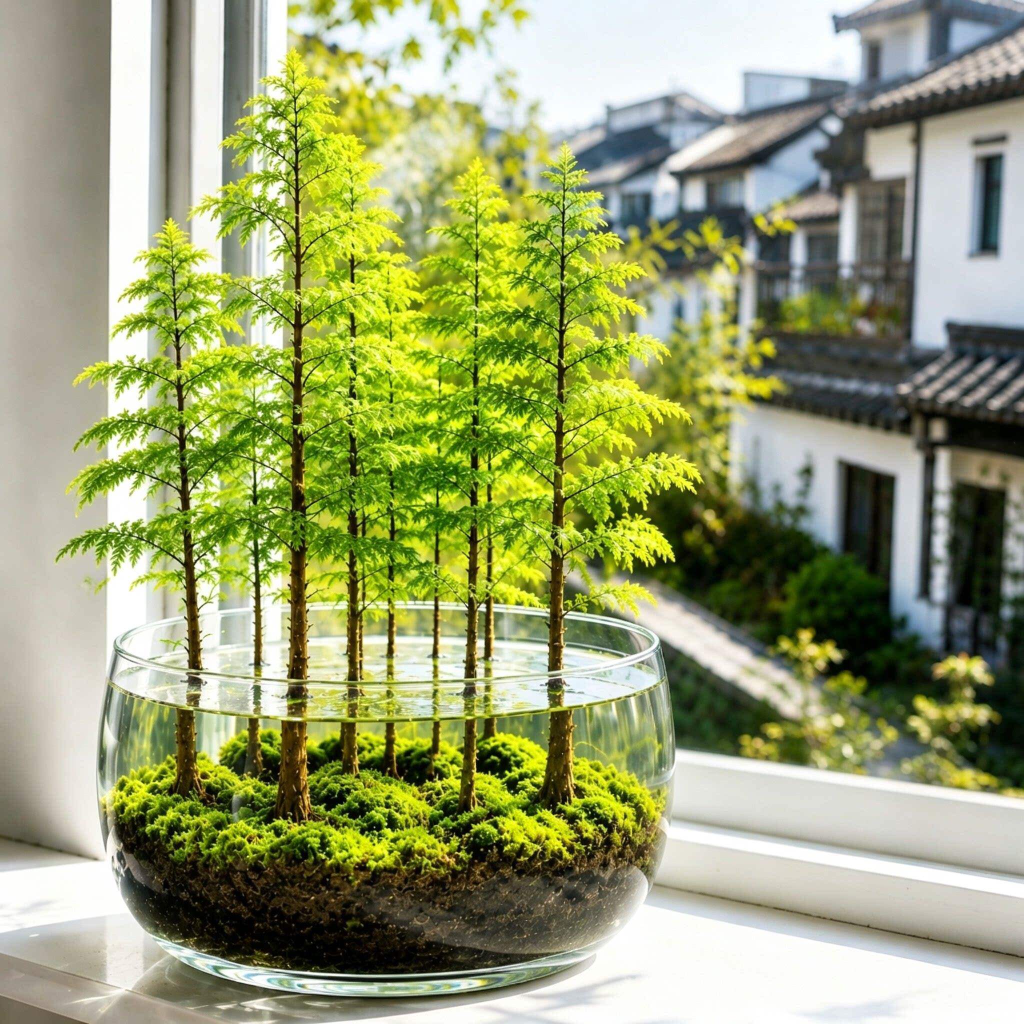 水杉水培鱼缸造景溪流缸水杉盆栽盆景水生植物绿植水草鱼缸专用池