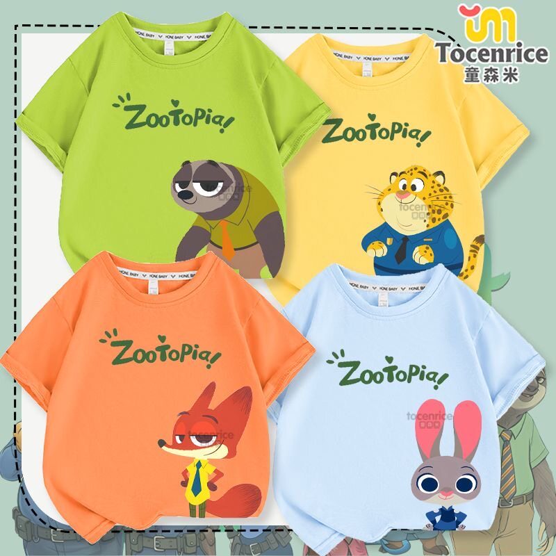 疯狂动物城朱迪尼克树懒儿童短袖夏季新款潮流T恤中大男女童上衣8