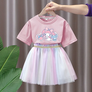 美洛蒂女童短袖裙子套装洋气公主裙中小童纱裙女孩夏装裙子韩版潮