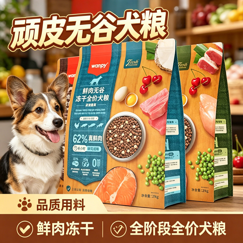 顽皮鲜选wanpy全价鲜肉狗粮成幼犬中大型双拼冻干鸡肉牛肉狗主粮