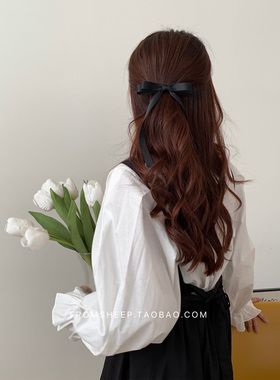 黑色蝴蝶结飘带发夹女后脑勺弹簧夹半扎发夹子发饰高级感发卡头饰
